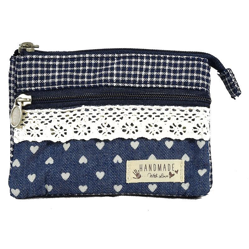 Mini Patchwork Kosmetiktasche Navy Herz